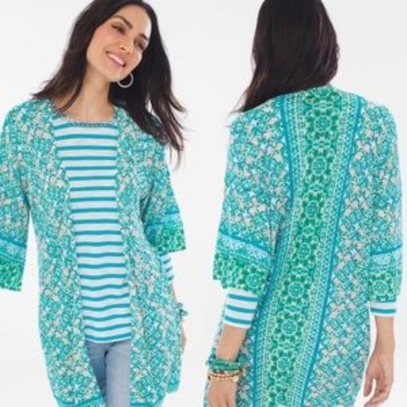 NWT Chico's Tile Cardigan Sweater Blue Green - Picture 8 of 8